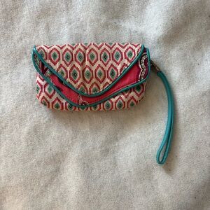 Vera Bradley Turquoise Call Me Coral Double Pocket Wristlet Wallet